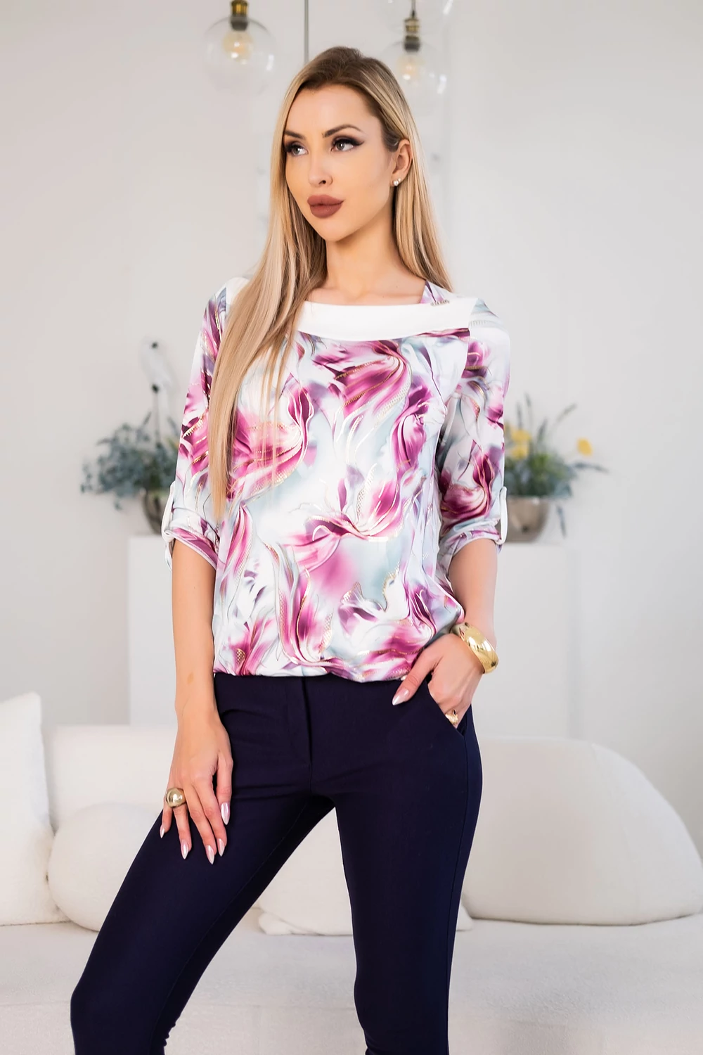 Csilla felső - pasztell virágok csillámló arannyal