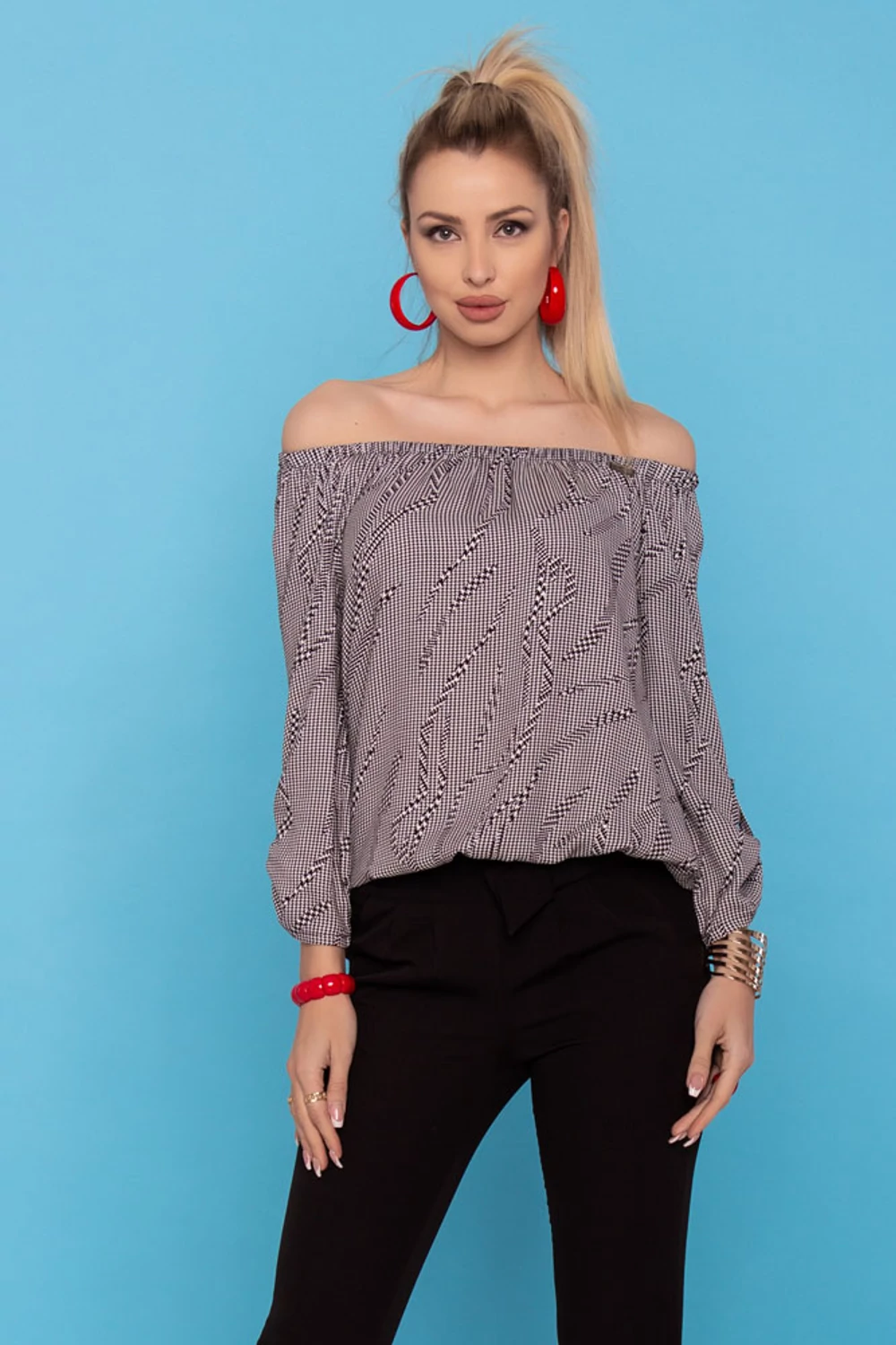 Trixi gumisnyakú blúz - fekete/fehér mintás