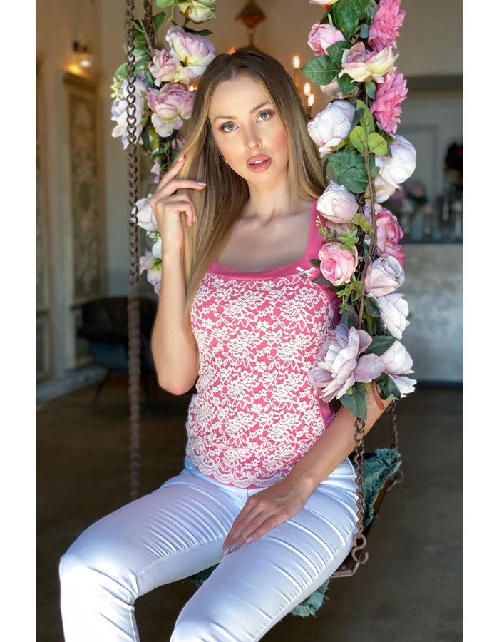 Gabi top - rózsaszín/fehér
