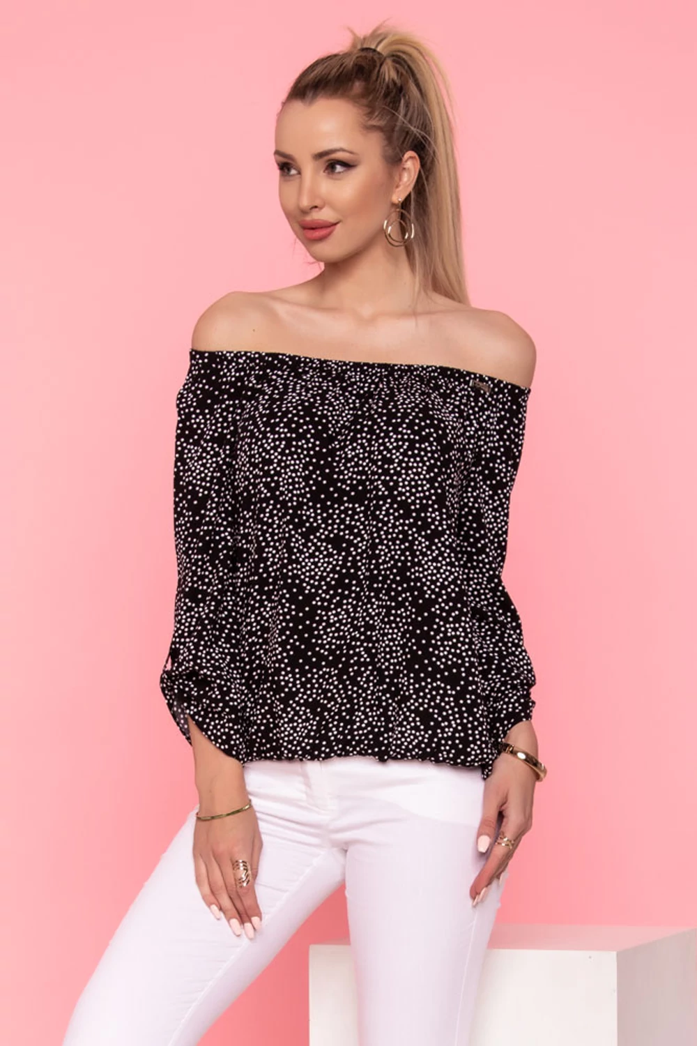 Trixi gumisnyakú blúz - fekete/fehér pötty Trixi gumisnyakú blúz - fekete/fehér pötty