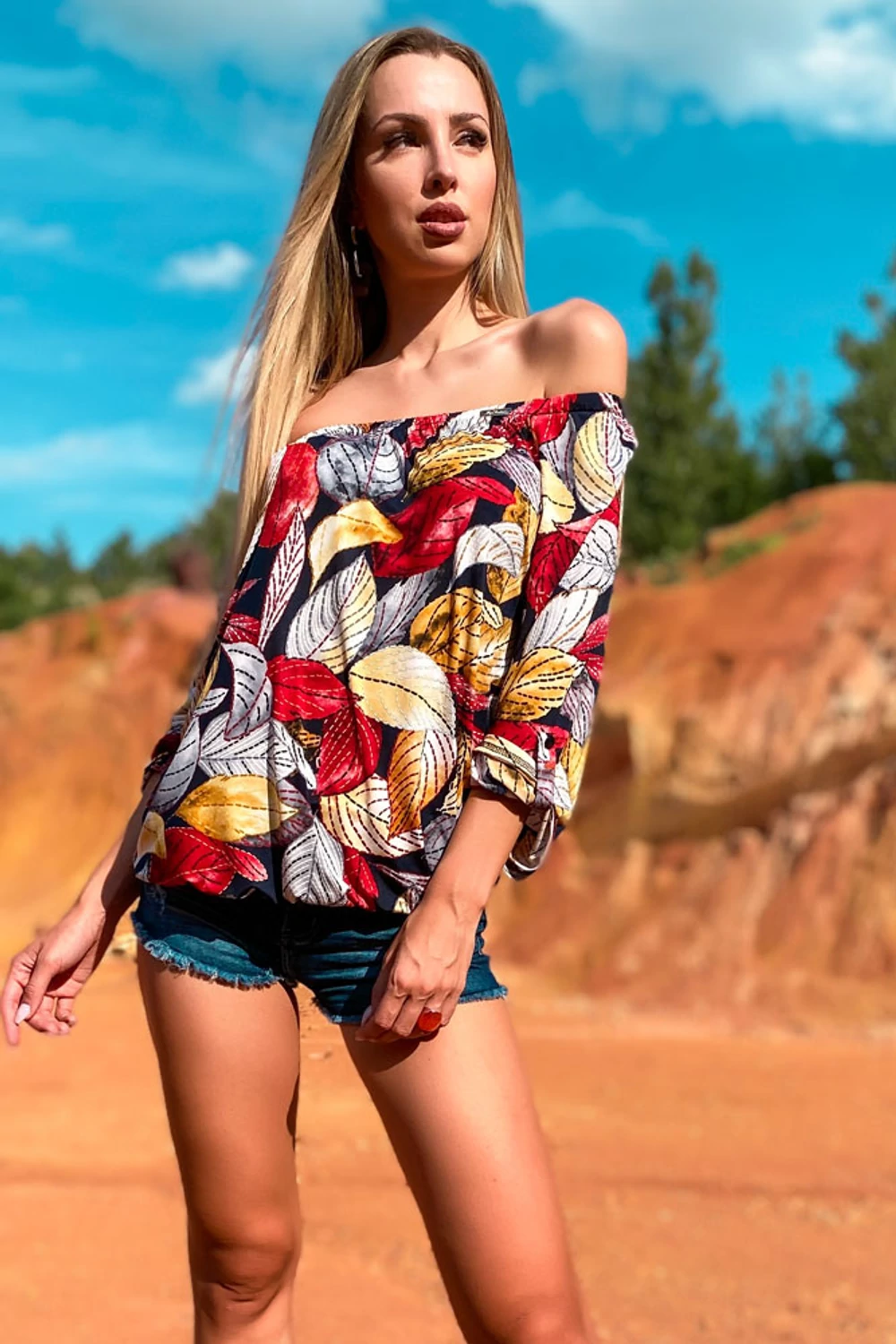 Trixi gumisnyakú blúz - őszi levelek Trixi gumisnyakú blúz - őszi levelek