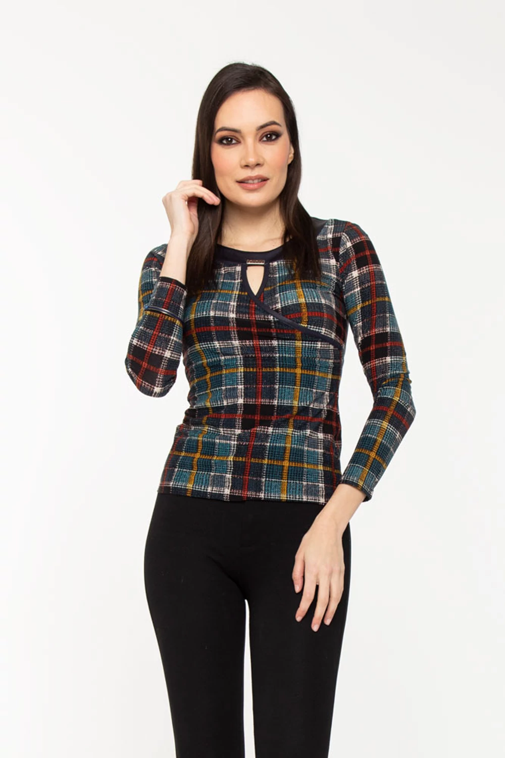 Zsófia póló -kockás/zöld tónusos