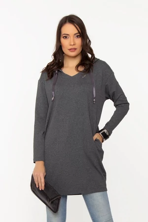 Milla kapucnis tunika - Kéttónusú futter anyag antracit szürke/belül türkizzöld Milla kapucnis tunika - Kéttónusú futter anyag antracit szürke/belül türkizzöld