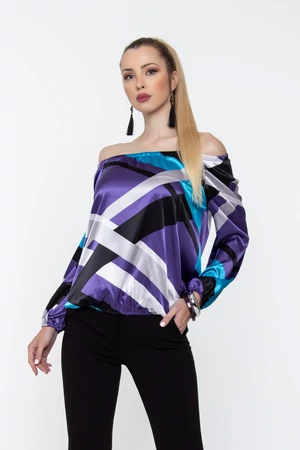 Trixi gumisnyakú blúz - fényes kék/lila/fekete Trixi gumisnyakú blúz - fényes kék/lila/fekete