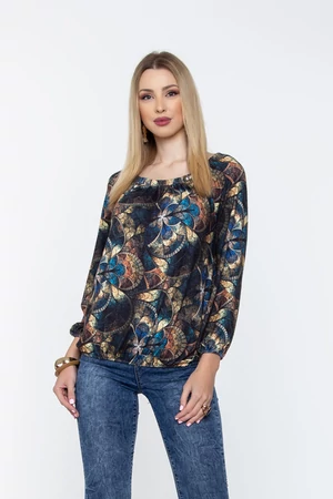 Trixi gumisnyakú blúz - kék tónusos mintás Trixi gumisnyakú blúz - kék tónusos mintás