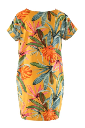 Ejtettvállú, dzsungel mintás tunikaruha - sárga alap Ejtettvállú, dzsungel mintás tunikaruha - sárga alap