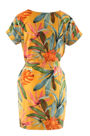 Ejtettvállú, dzsungel mintás tunikaruha - sárga alap Ejtettvállú, dzsungel mintás tunikaruha - sárga alap