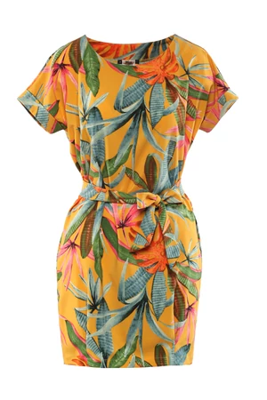 Ejtettvállú, dzsungel mintás tunikaruha - sárga alap Ejtettvállú, dzsungel mintás tunikaruha - sárga alap
