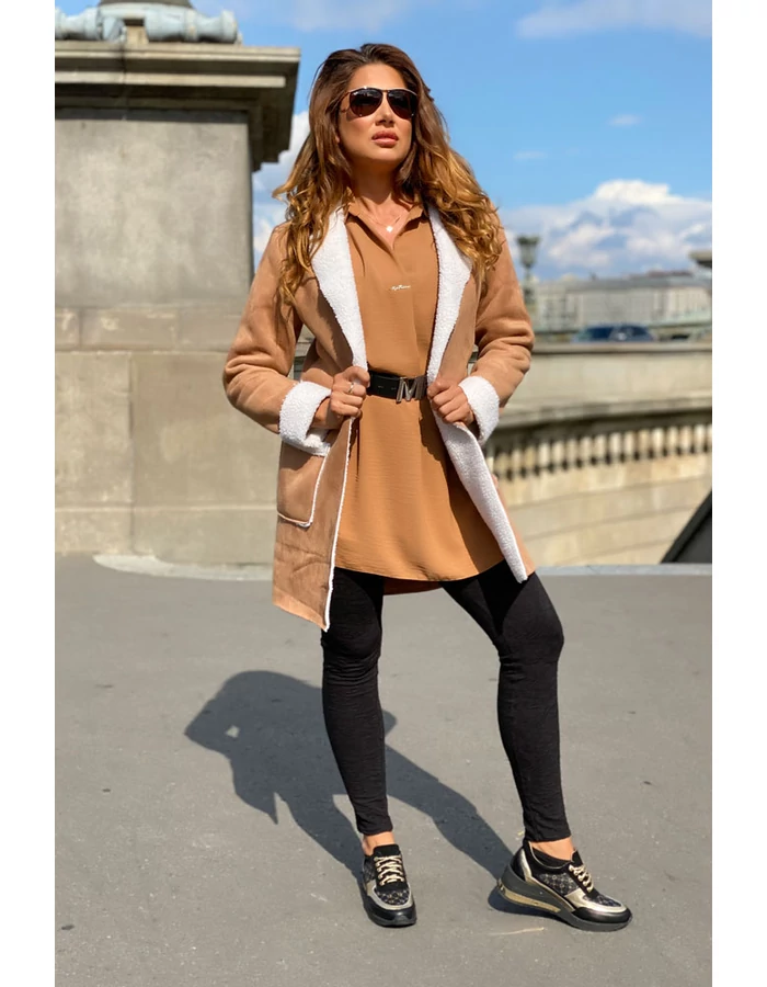 Roxána kabát - Világos kakaó/fehér szőr Roxána kabát - Világos kakaó/fehér szőr