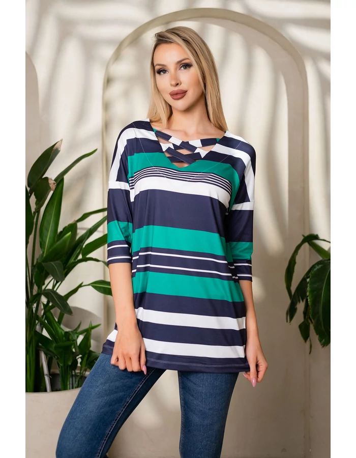 Xénia 2 funkciós tunika - zöld/kék csíkok